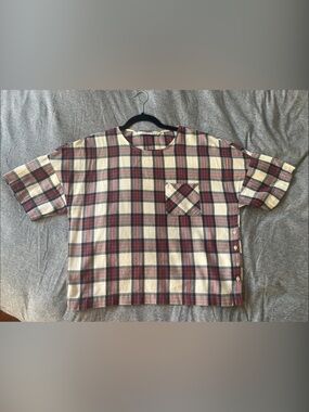Zara Woman Cream, Red & Navy Plaid Blouse S